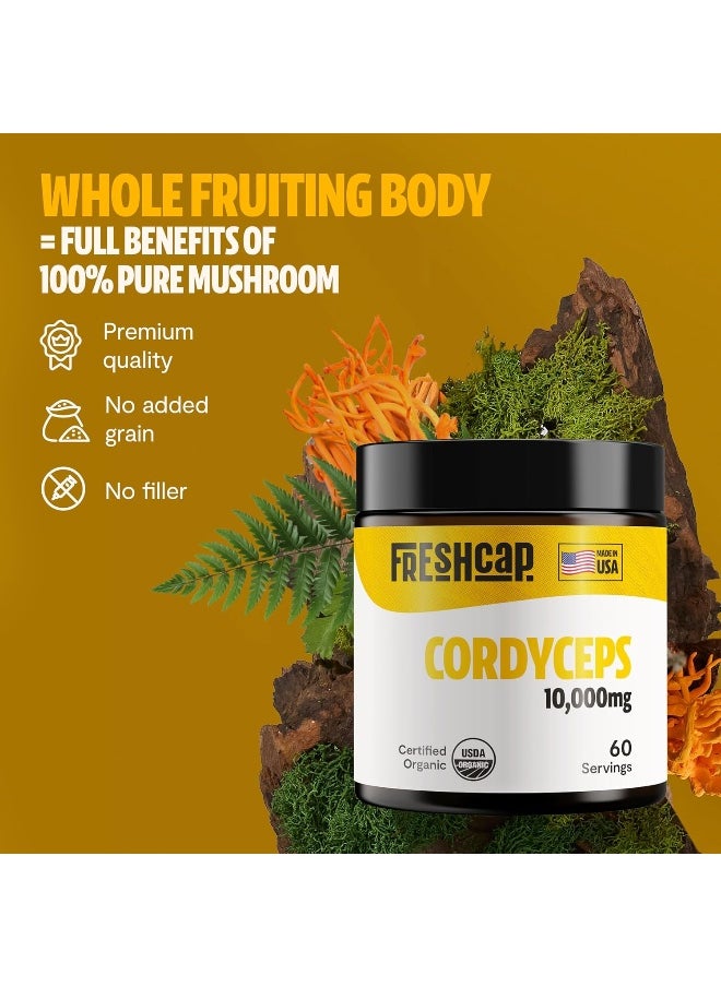 HERO - Cordyceps Mushroom Extract Powder - USDA Organic - 60 g - Supplement - Energy and Endurance - Add to Coffee/Tea/Smoothies - Real Fruiting Body No Fillers