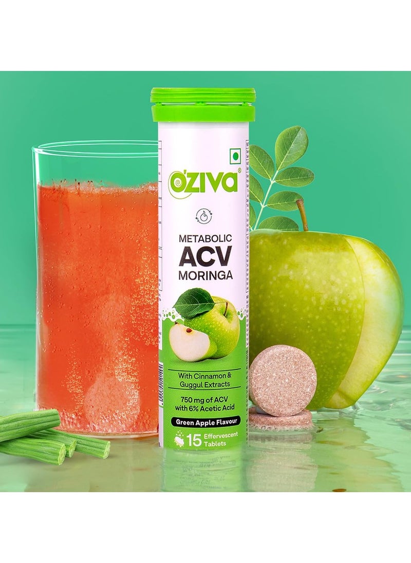 ACV Moringa Control Cravings Apple Cider Vinegar Cinnamon Guggul No Maltodextrin No Added Sugar 15 Effervescent Tablets Green Apple Pack of 8 120 Tablets