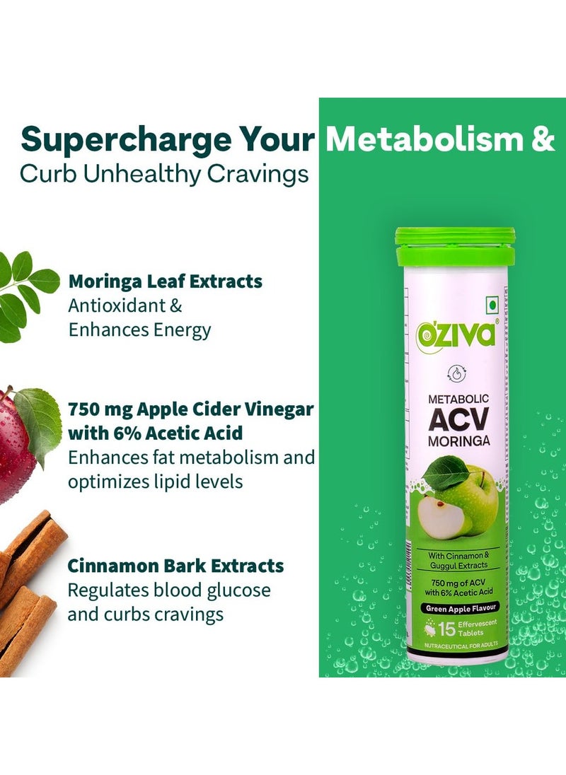 ACV Moringa Control Cravings Apple Cider Vinegar Cinnamon Guggul No Maltodextrin No Added Sugar 15 Effervescent Tablets Green Apple Pack of 8 120 Tablets