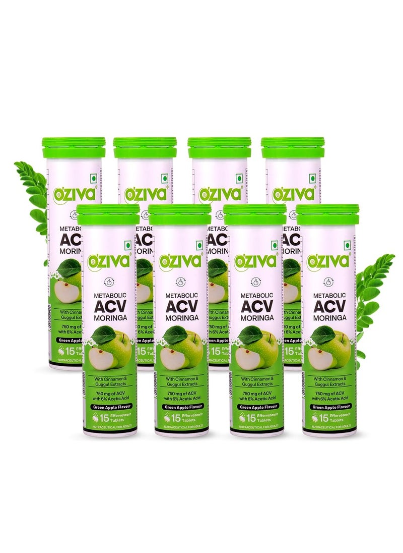 ACV Moringa Control Cravings Apple Cider Vinegar Cinnamon Guggul No Maltodextrin No Added Sugar 15 Effervescent Tablets Green Apple Pack of 8 120 Tablets