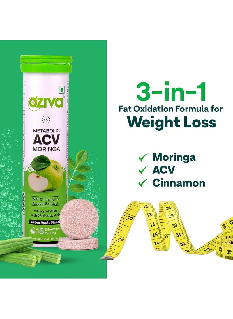 ACV Moringa Control Cravings Apple Cider Vinegar Cinnamon Guggul No Maltodextrin No Added Sugar 15 Effervescent Tablets Green Apple Pack of 8 120 Tablets