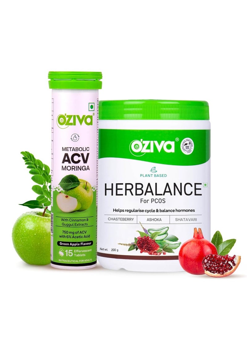 Plant Based HerBalance PCOS Supplements Women 250g ACV Moringa Weight Loss 3 In 1 Fat Oxidation Formula 15 Effervescent Tablets Green Apple