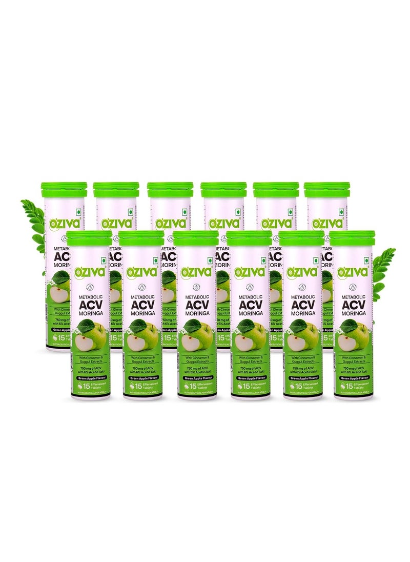 ACV Moringa Control Cravings Apple Cider Vinegar Cinnamon Guggul No Maltodextrin No Added Sugar 15 Effervescent Tablets Green Apple Pack of 12 180 Tablets