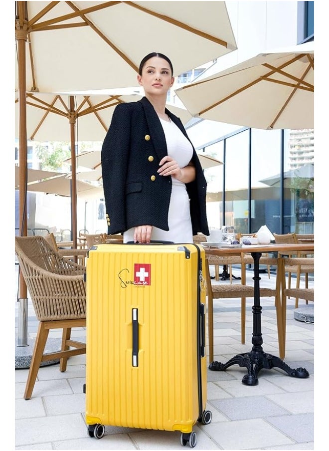 Luggage, 28-Inches Hardshell Minimalist fashion striped PC with Double Spinner Wheels, Lightweight, BTL-A001 Yellow