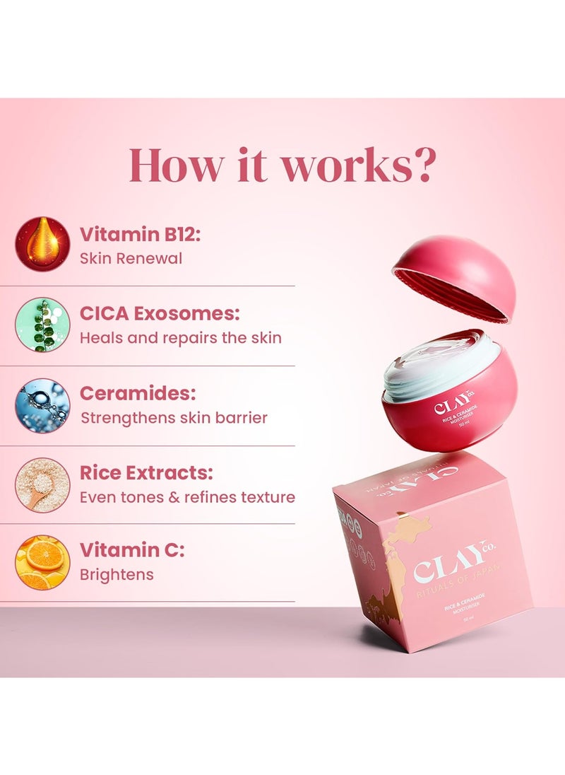 Rice & Ceramide Moisturizer | Intense Hydration, Skin Barrier Repair & Brightening | Lightweight & Fast-Absorbing | With Exosomes, Rice Extracts, Ceramides & Vitamin B12 | 50ml