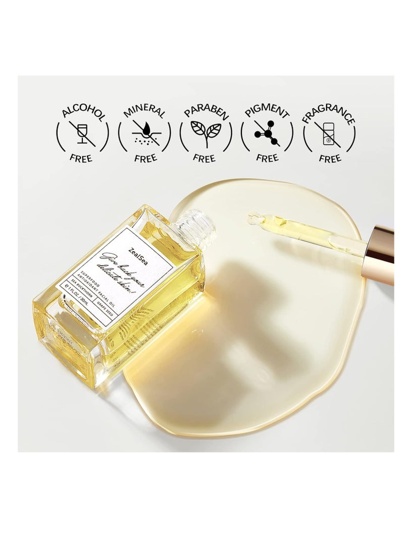 ZealSea Superfood Antioxidant Face Oil: Facial Oil with Antioxidant Rich Plant-Based Oils Hydrating Moisturizing and Smooth Dry Skin Care Gua Sha Massage Skin Therapy Oil for Women Men, 1 Fl Oz