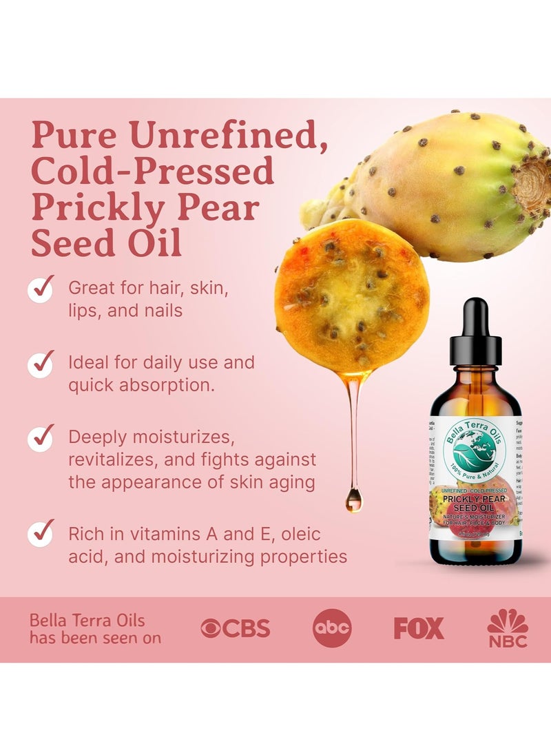 Bella Terra Oils - Prickly Pear Seed Oil 2 oz - Cold-Pressed Excellence, Packed with Vitamin E, Linoleic Acid, and Betalains, A Luxurious Touch for the Face