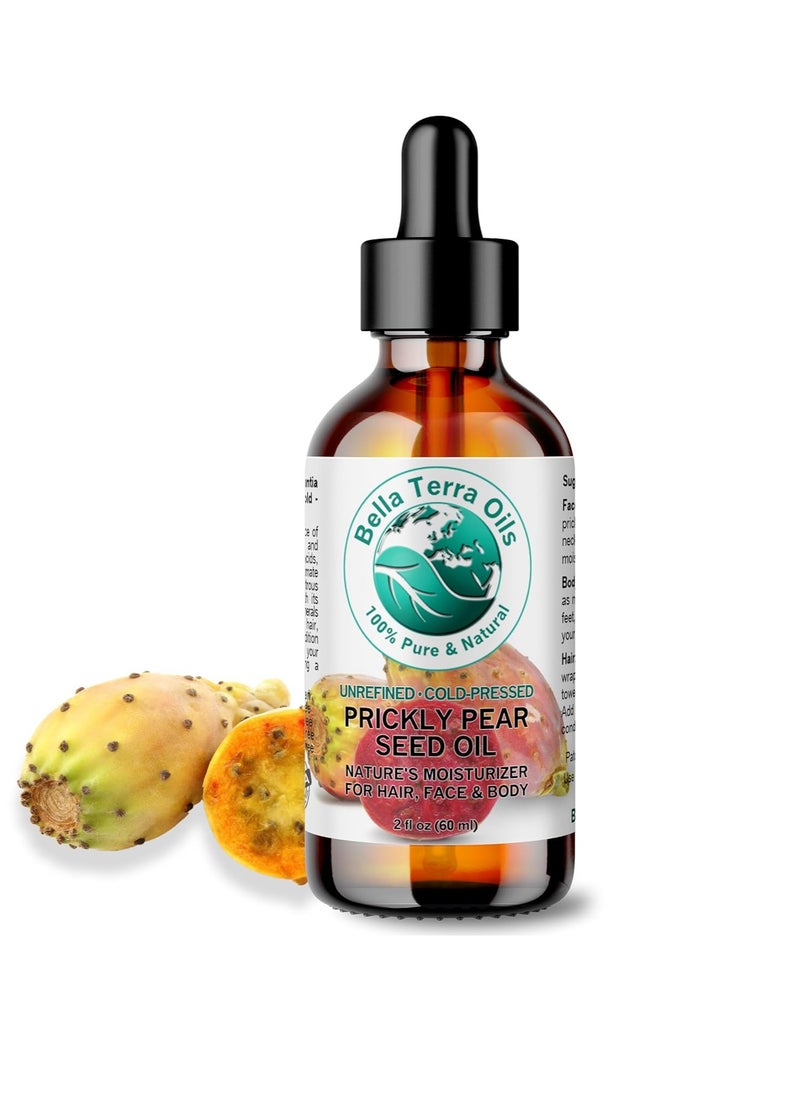 Bella Terra Oils - Prickly Pear Seed Oil 2 oz - Cold-Pressed Excellence, Packed with Vitamin E, Linoleic Acid, and Betalains, A Luxurious Touch for the Face