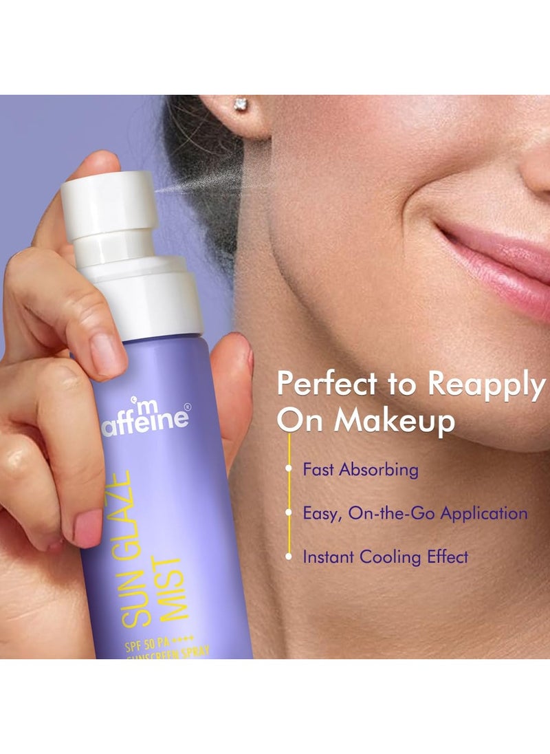 Sun Glaze Mist SPF 50 PA++++ Face Sunscreen Spray | 1% Hyaluronic Acid for Hydration| No White Cast | Easy Application Over Makeup & Quick Absorbing Sunscreen Spray