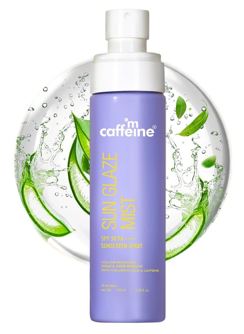 Sun Glaze Mist SPF 50 PA++++ Face Sunscreen Spray | 1% Hyaluronic Acid for Hydration| No White Cast | Easy Application Over Makeup & Quick Absorbing Sunscreen Spray
