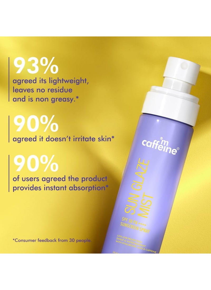 Sun Glaze Mist SPF 50 PA++++ Face Sunscreen Spray | 1% Hyaluronic Acid for Hydration| No White Cast | Easy Application Over Makeup & Quick Absorbing Sunscreen Spray