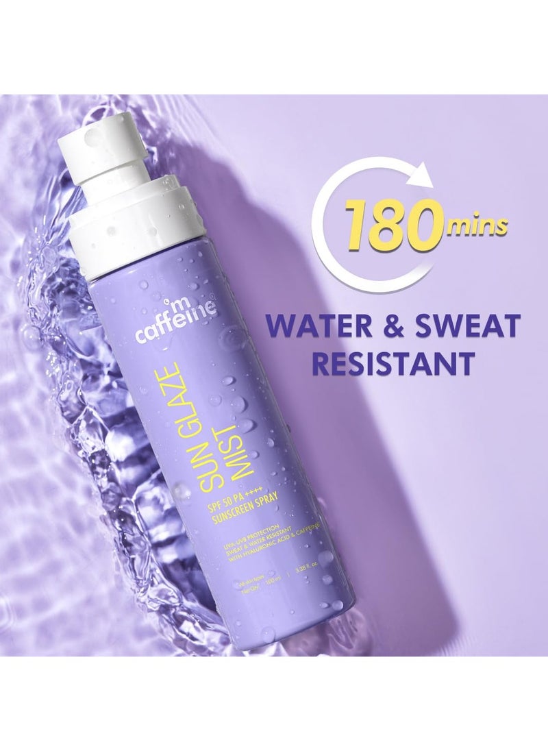 Sun Glaze Mist SPF 50 PA++++ Face Sunscreen Spray | 1% Hyaluronic Acid for Hydration| No White Cast | Easy Application Over Makeup & Quick Absorbing Sunscreen Spray