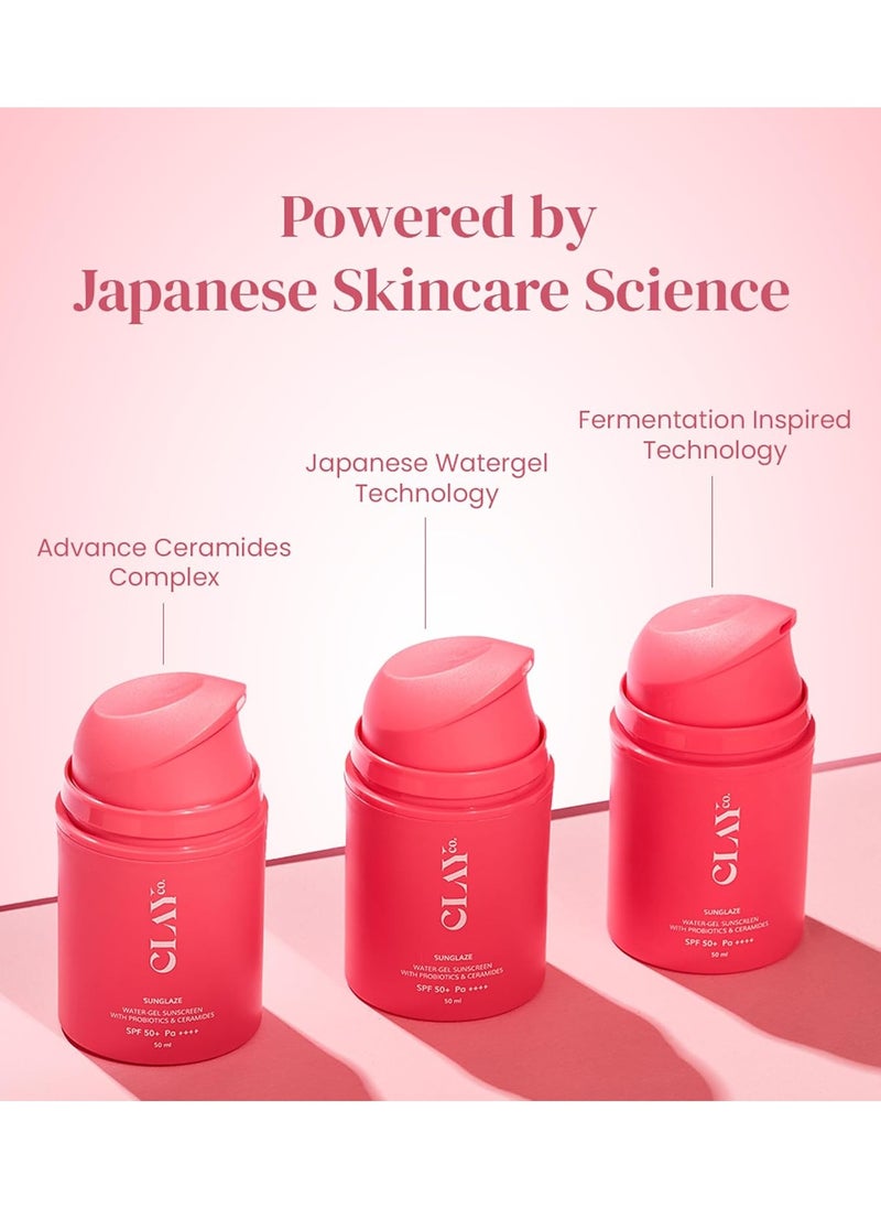 Sunglaze Sunscreen SPF 50 PA++++ | Probiotic & Ceramide-Infused | Lightweight, Non-Greasy & Fast-Absorbing | Broad Spectrum UVA, UVB & Blue Light Protection | Hydrating & Brightening | For All Skin Types (50ml)