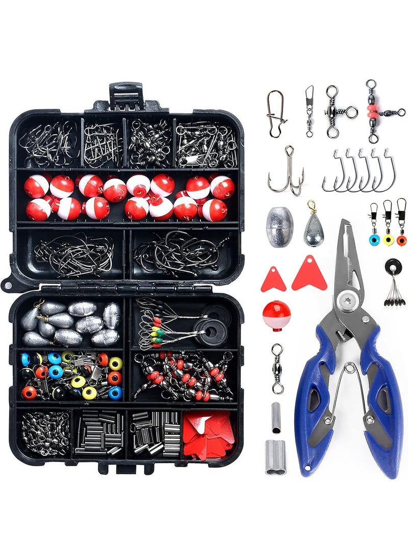 263Pcs Fishing Accessories Kits with Tackle Box Saltwater Freshwater Including Jig Hooks, Cross Barrel Swivel, Barrel Snap Swivel, Sinker Slides, Lead Sinker, Treble Hooks