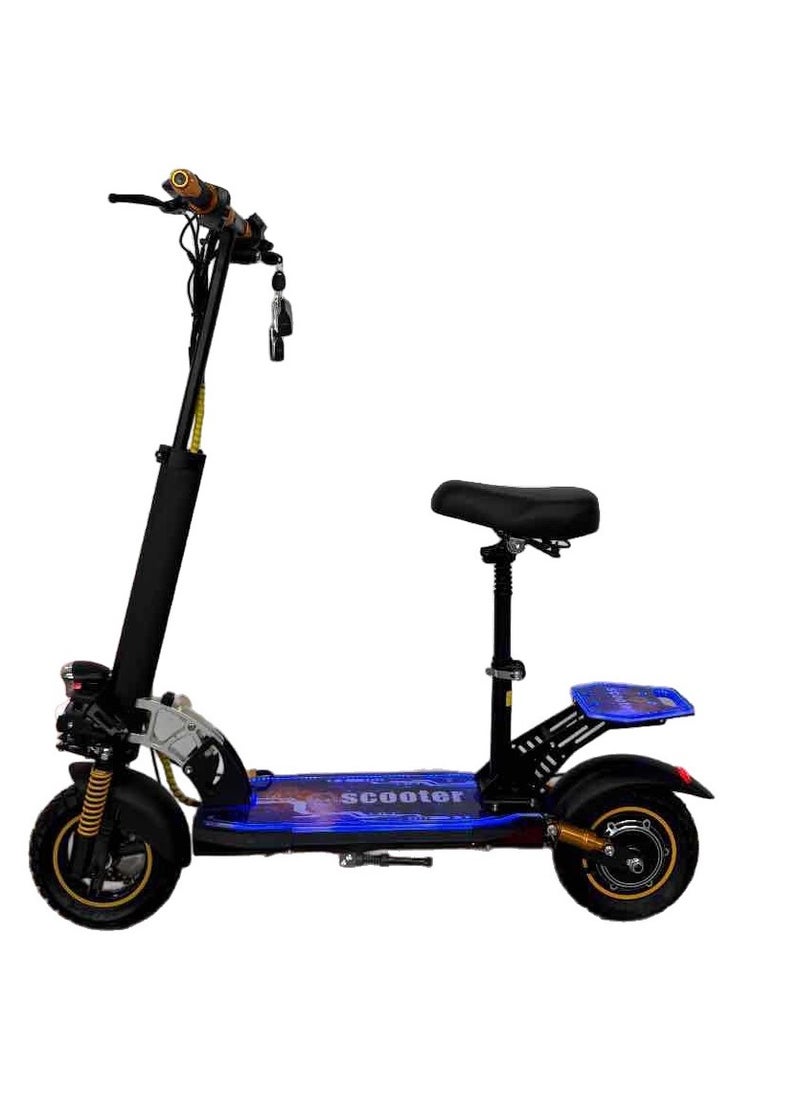 Hengli Foldable Electric Scooter for Adults – 3 Speed Gears, Built-in Bluetooth Speaker, Luminous LED Lights, Key Lock, Portable E-Scooter for City Commuting