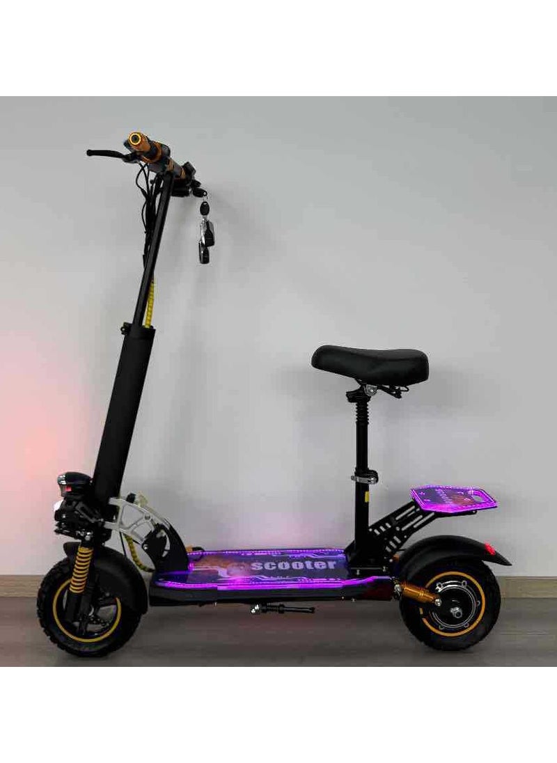 Hengli Foldable Electric Scooter for Adults – 3 Speed Gears, Built-in Bluetooth Speaker, Luminous LED Lights, Key Lock, Portable E-Scooter for City Commuting