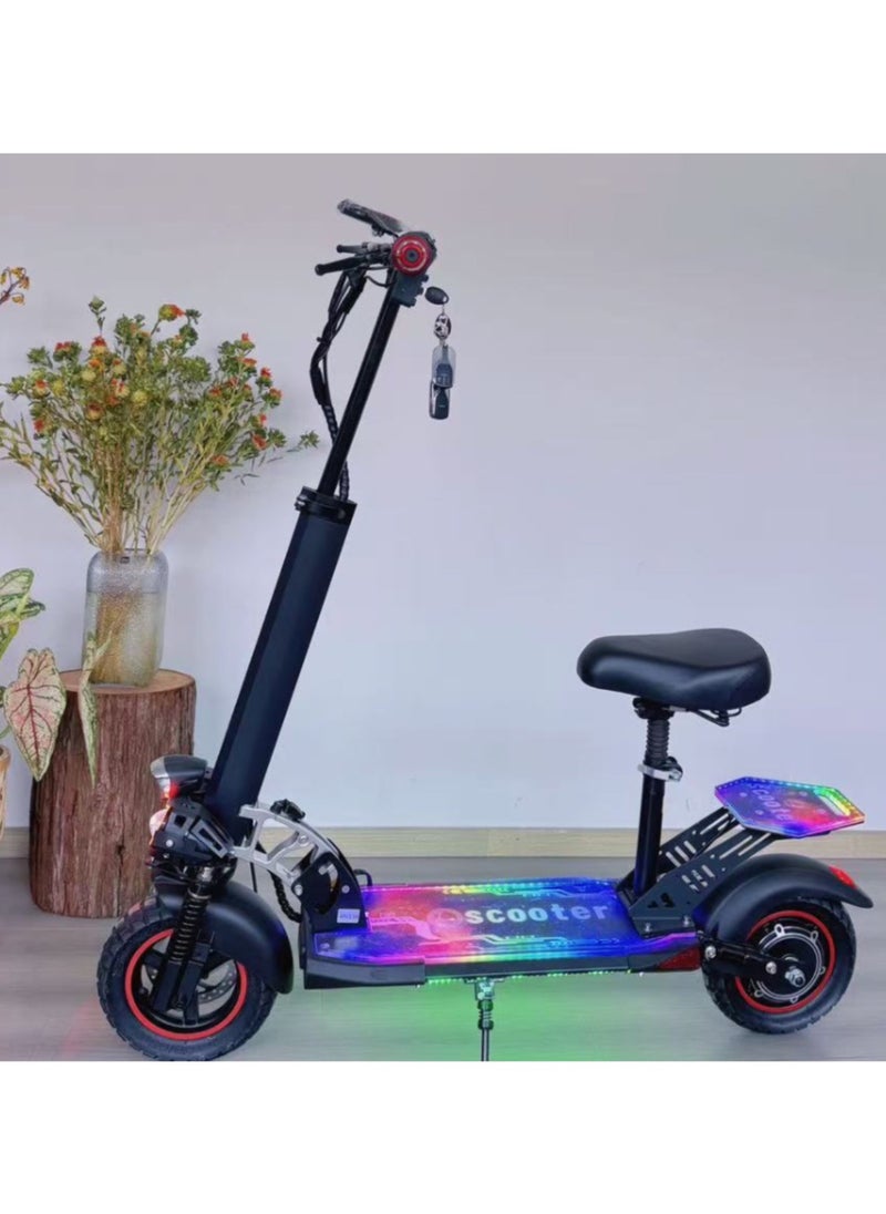 Hengli Foldable Electric Scooter for Adults – 3 Speed Gears, Built-in Bluetooth Speaker, Luminous LED Lights, Key Lock, Portable E-Scooter for City Commuting