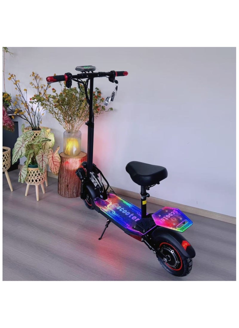 Hengli Foldable Electric Scooter for Adults – 3 Speed Gears, Built-in Bluetooth Speaker, Luminous LED Lights, Key Lock, Portable E-Scooter for City Commuting
