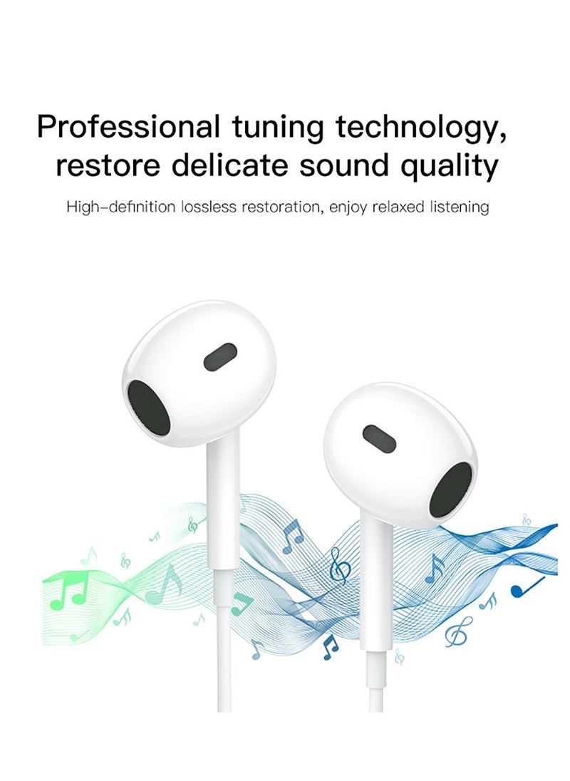 YH38 Type-C Wired Earphones with Microphone – High Quality Stereo Sound Headset for Smartphones, USB-C Earbuds with In-Line Controls for Music & Calls – White