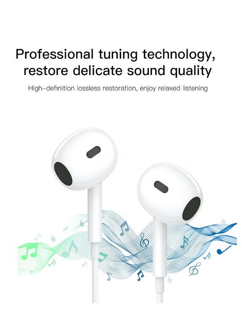 YH38 Type‑C Wired Earphones with Microphone – High‑Quality Stereo Sound Headset for USB‑C Smartphones, In‑Line Remote Controls for Music & Calls, Noise‑Isolating Earbuds with Durable Tangle‑Free Cable – White