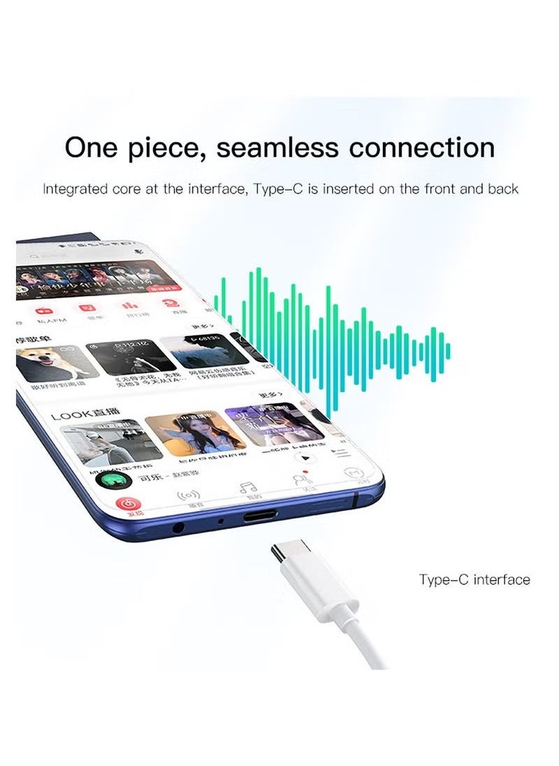 YH38 Type‑C Wired Earphones with Microphone – High‑Quality Stereo Sound Headset for USB‑C Smartphones, In‑Line Remote Controls for Music & Calls, Noise‑Isolating Earbuds with Durable Tangle‑Free Cable – White