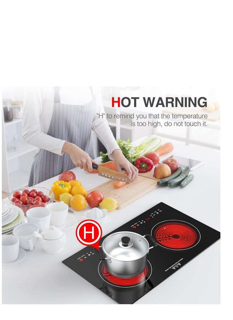 Electric Cooktop 2 Burner – 2800W Built-in Induction Stove with Finger Touch Control, 12 Power Levels & Hot Surface Indicator – 120V Fast Heating for Pots/Pans (Black/Silver)