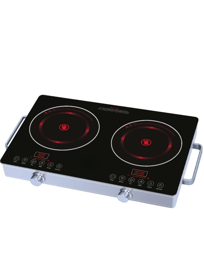 Electric Cooktop 2 Burner – 2800W Built-in Induction Stove with Finger Touch Control, 12 Power Levels & Hot Surface Indicator – 120V Fast Heating for Pots/Pans (Black/Silver)