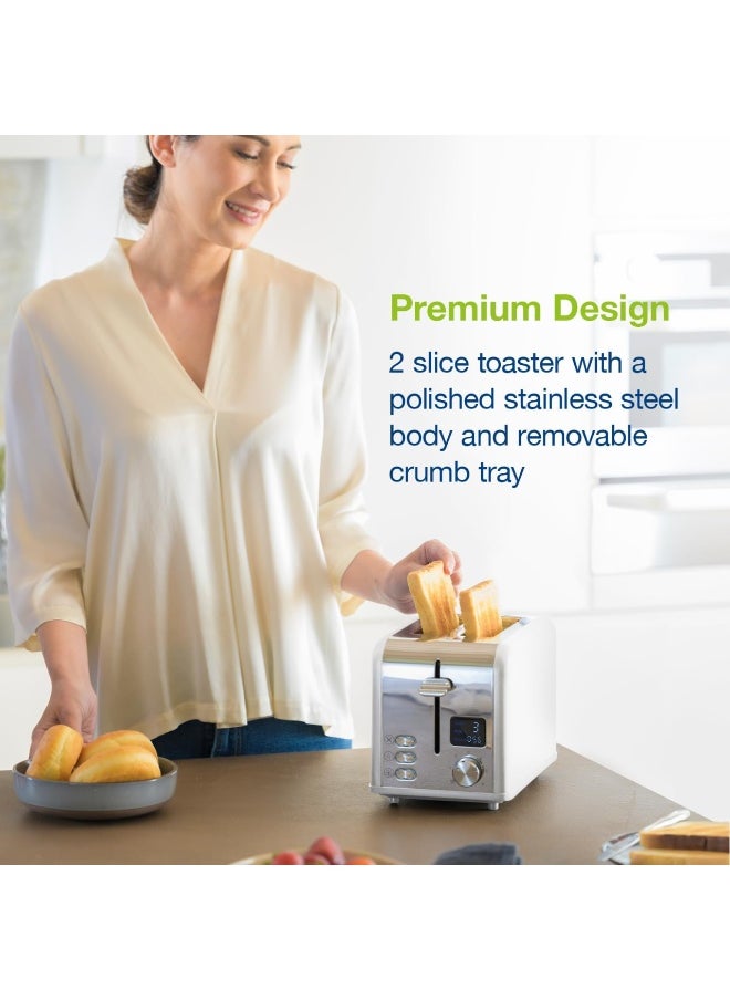 Slice Digital Toaster – 2-Slice Extra-Wide Slot Toaster with Independent High Lift, 6 Browning Levels, Defrost/Reheat/Bagel Modes – Stainless Steel, Silver – Compact & Even Heating