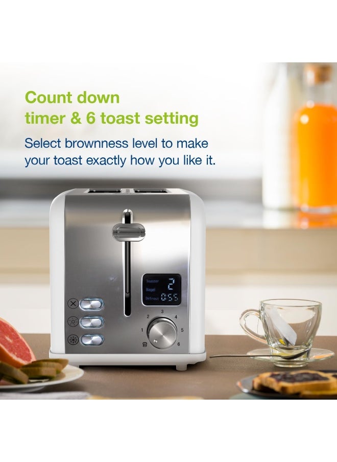 Slice Digital Toaster – 2-Slice Extra-Wide Slot Toaster with Independent High Lift, 6 Browning Levels, Defrost/Reheat/Bagel Modes – Stainless Steel, Silver – Compact & Even Heating
