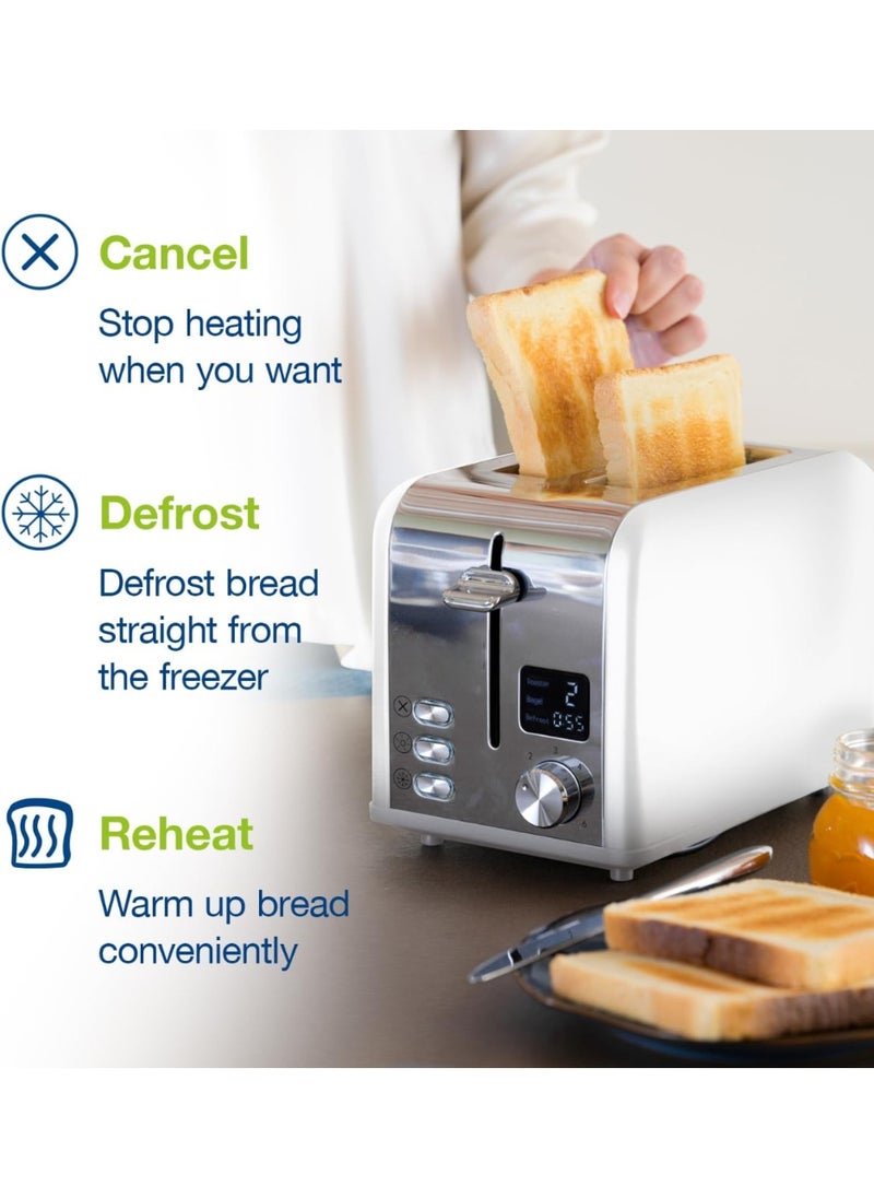 Slice Digital Toaster – 2-Slice Extra-Wide Slot Toaster with Independent High Lift, 6 Browning Levels, Defrost/Reheat/Bagel Modes – Stainless Steel, Silver – Compact & Even Heating