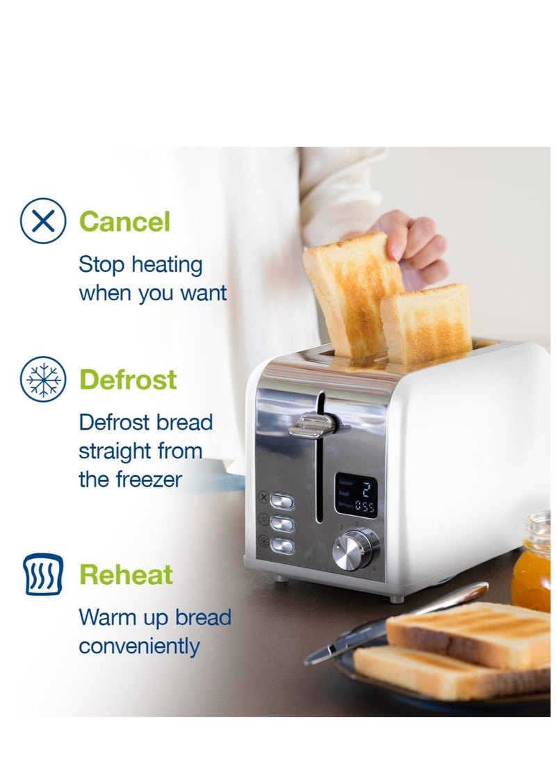 Slice Digital Toaster – 2-Slice Extra-Wide Slot Toaster with Independent High Lift, 6 Browning Levels, Defrost/Reheat/Bagel Modes – Stainless Steel, Silver – Compact & Even Heating