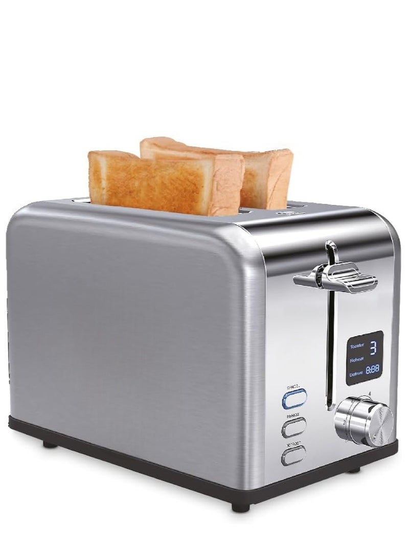 Slice Digital Toaster – 2-Slice Extra-Wide Slot Toaster with Independent High Lift, 6 Browning Levels, Defrost/Reheat/Bagel Modes – Stainless Steel, Silver – Compact & Even Heating