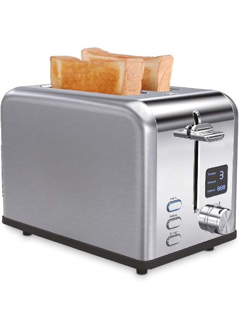 Slice Digital Toaster – 2-Slice Extra-Wide Slot Toaster with Independent High Lift, 6 Browning Levels, Defrost/Reheat/Bagel Modes – Stainless Steel, Silver – Compact & Even Heating