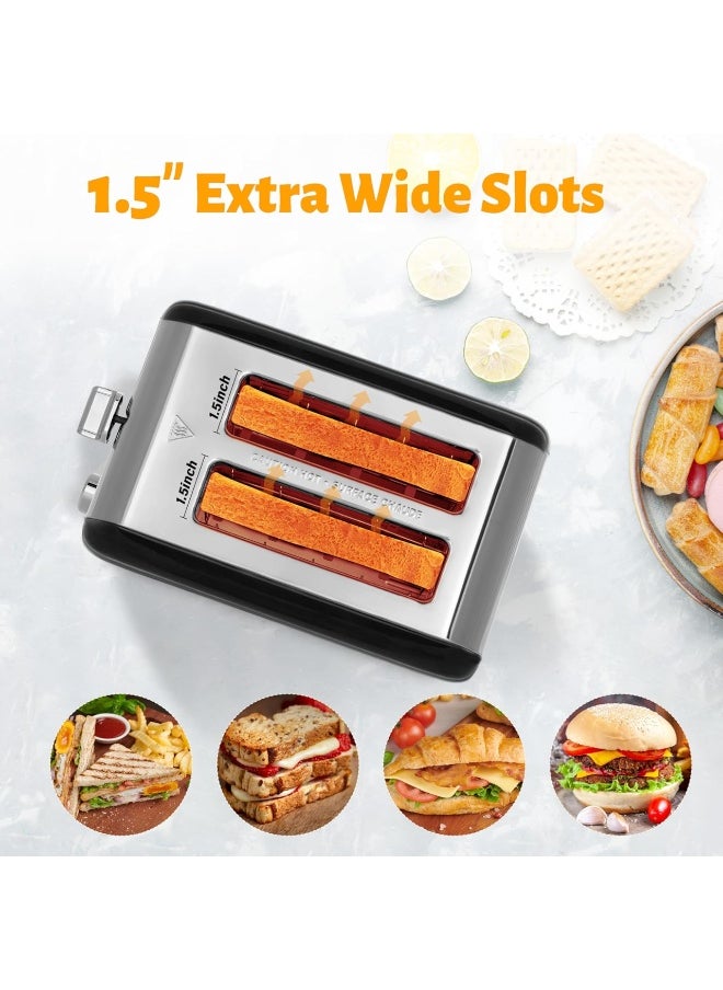 Slice Digital Toaster – 2-Slice Extra-Wide Slot Toaster with Independent High Lift, 6 Browning Levels, Defrost/Reheat/Bagel Modes – Stainless Steel, Silver – Compact & Even Heating
