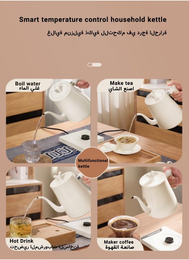 Smart Electric Gooseneck Kettle 1L 1000W Kettle - with Temperature Indicator and Constant Temperature, 304 Stainless Steel Fast Heating Electric Kettle for Brewing Coffee and Tea, White