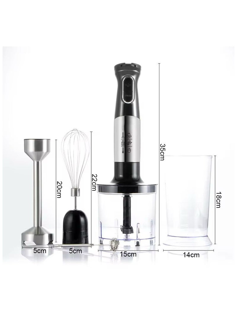 5-in-1 Electric Hand Blender Set, 1500W Stainless Steel, Infinite Speed Control with Whisk and Chopper