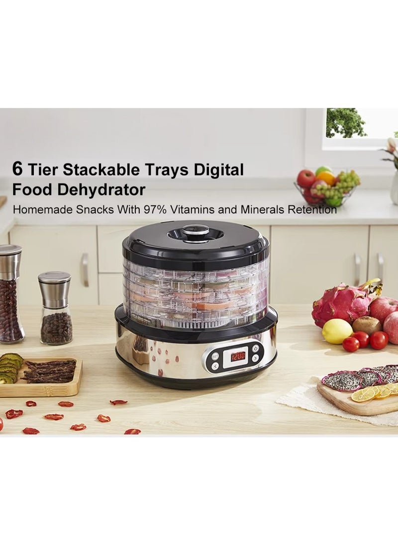 6-Tray Food Dehydrator Machine – Adjustable Temperature Control (95°F–165°F) & 24-Hour Timer – for Drying Fruits, Vegetables, Jerky (Beef/Turkey/Fish), Herbs & DIY Snacks – BPA-Free, Energy-Efficient