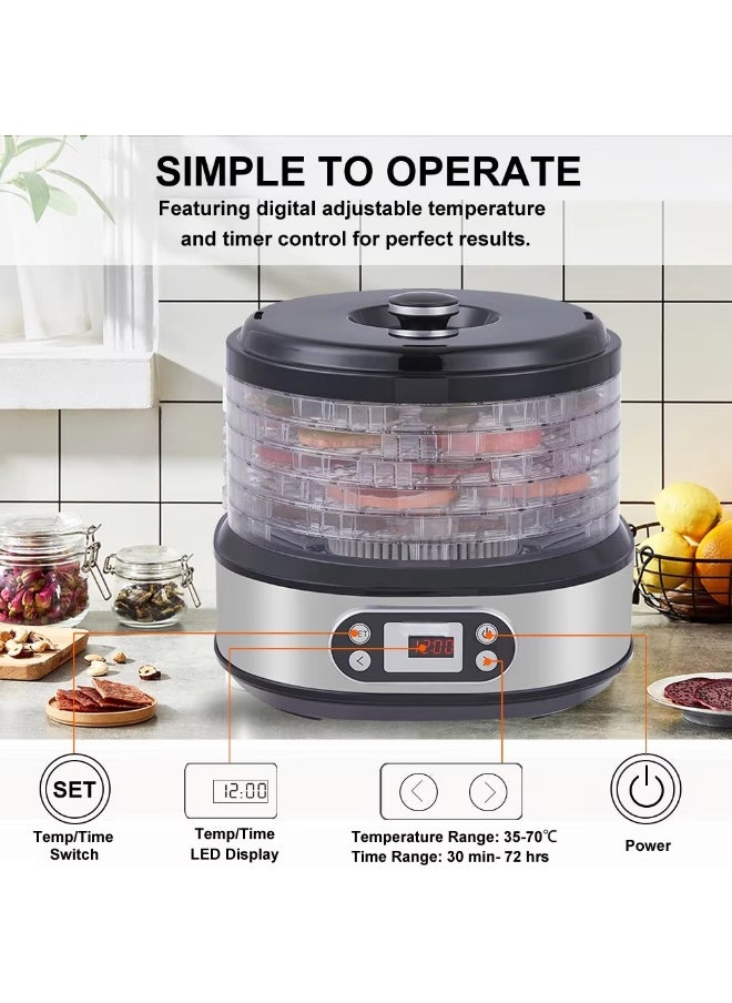 6-Tray Food Dehydrator Machine – Adjustable Temperature Control (95°F–165°F) & 24-Hour Timer – for Drying Fruits, Vegetables, Jerky (Beef/Turkey/Fish), Herbs & DIY Snacks – BPA-Free, Energy-Efficient