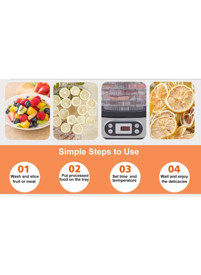 6-Tray Food Dehydrator Machine – Adjustable Temperature Control (95°F–165°F) & 24-Hour Timer – for Drying Fruits, Vegetables, Jerky (Beef/Turkey/Fish), Herbs & DIY Snacks – BPA-Free, Energy-Efficient