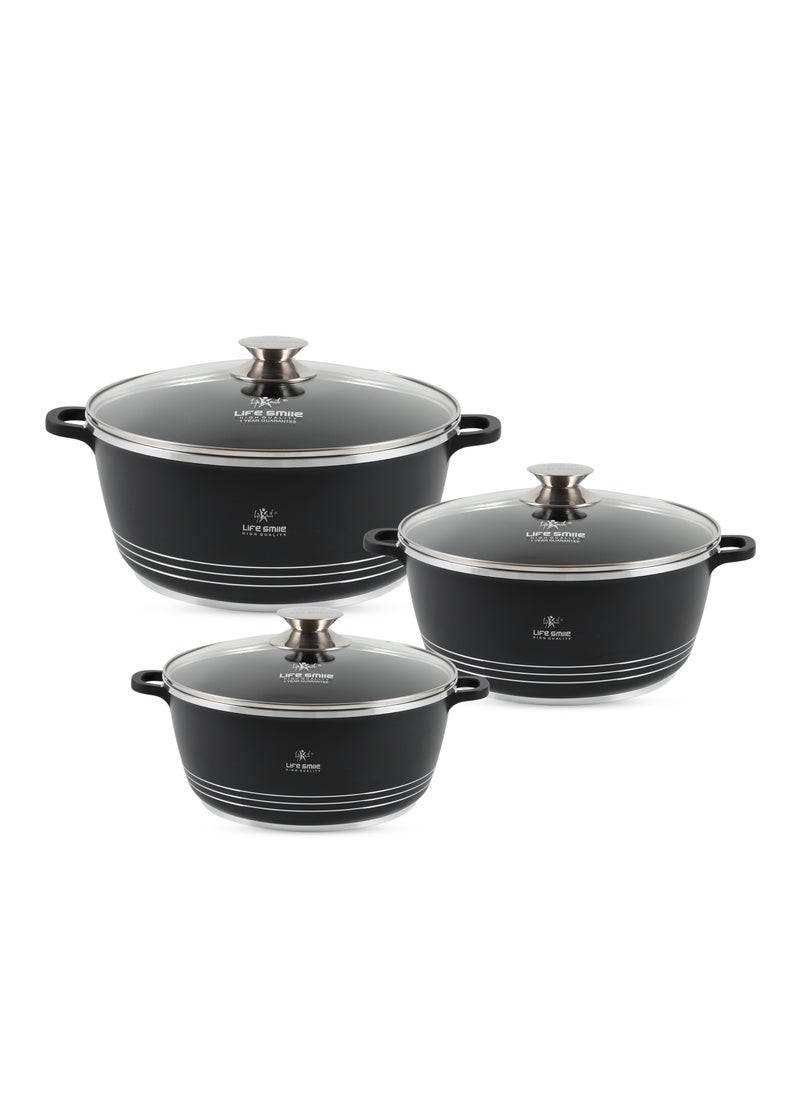 LIFE SMILE Nonstick Ceramic Cookware Set 6-Piece (20/24/28cm Sizes Stockpots), Healthy Pots and Pans Set, Non-toxic Kitchen Cooking Set with Stay-Cool Handles, PFAS and PFOA Free