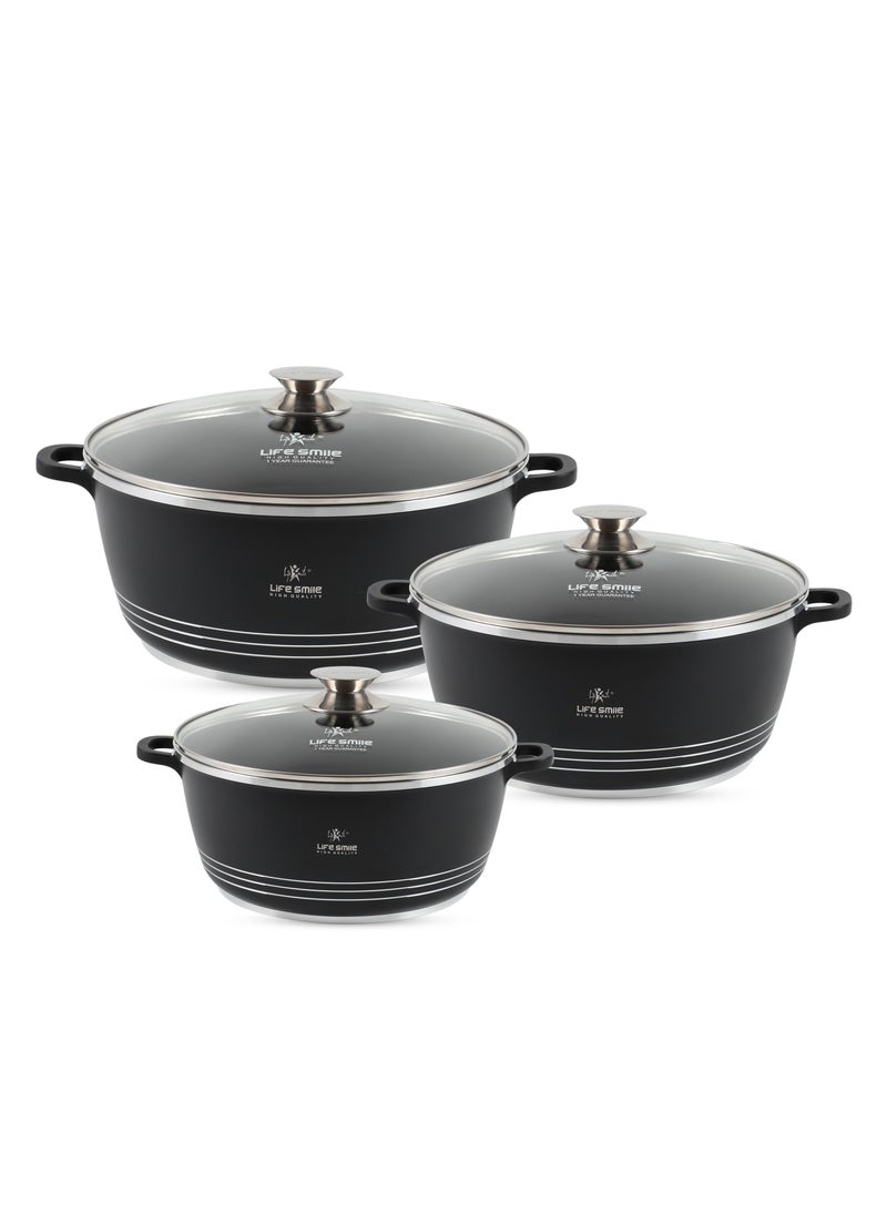 LIFE SMILE Nonstick Ceramic Cookware Set 6-Piece (24/28/32cm Sizes Stockpots), Healthy Pots and Pans Set, Non-toxic Kitchen Cooking Set with Stay-Cool Handles, PFAS and PFOA Free