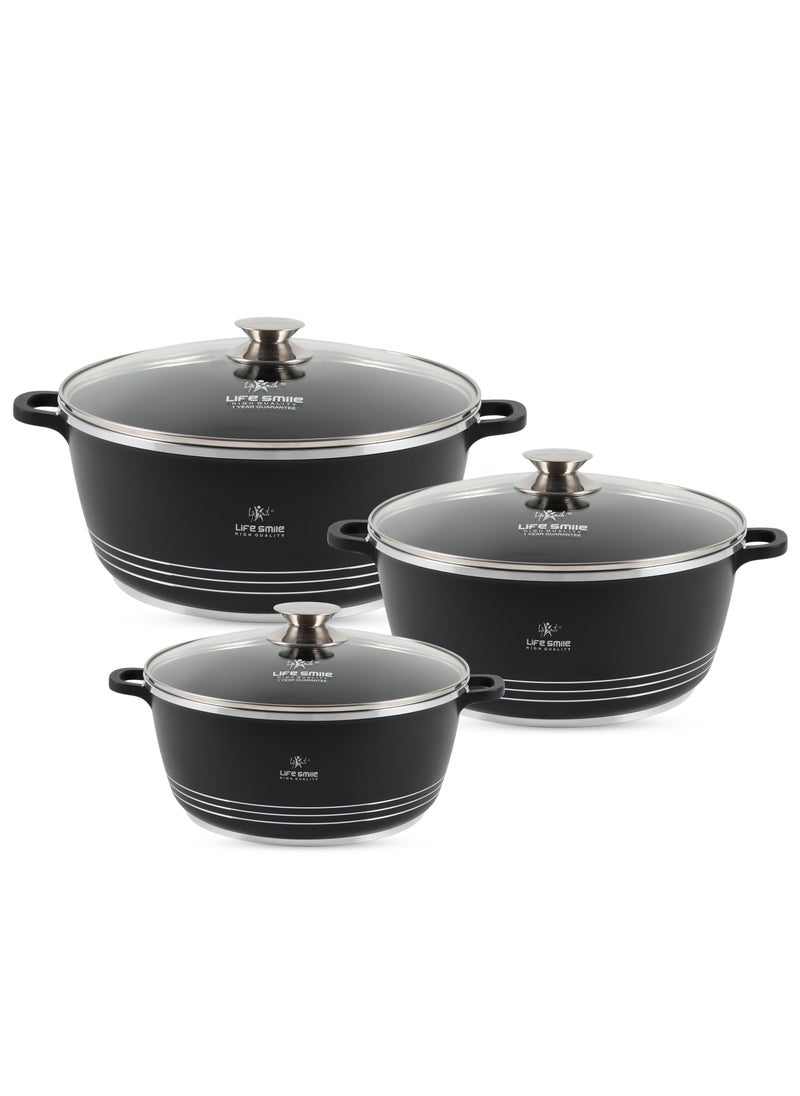 LIFE SMILE Nonstick Ceramic Cookware Set 6-Piece (32/36/40cm Big Sizes), Healthy Pots and Pans Set, Non-toxic Kitchen Cooking Set with Stay-Cool Handles, PFAS and PFOA Free