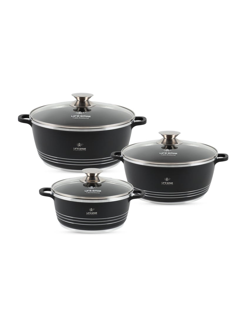LIFE SMILE Nonstick Ceramic Cookware Set 6-Piece (16/20/24cm Sizes Stockpots), Healthy Pots and Pans Set, Non-toxic Kitchen Cooking Set with Stay-Cool Handles, PFAS and PFOA Free