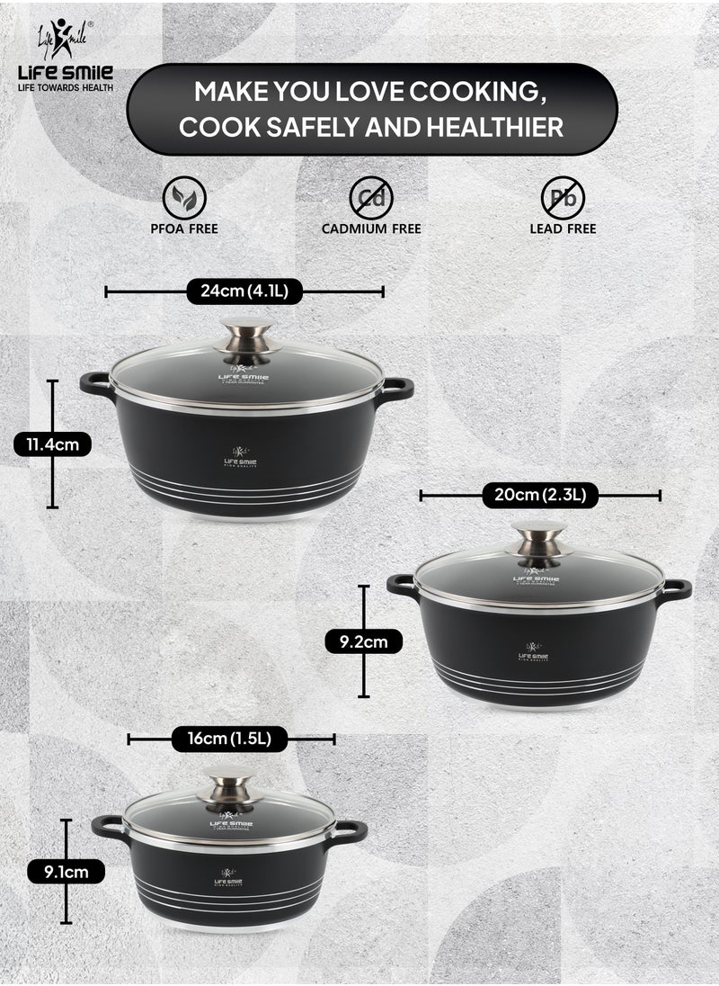 LIFE SMILE Nonstick Ceramic Cookware Set 6-Piece (16/20/24cm Sizes Stockpots), Healthy Pots and Pans Set, Non-toxic Kitchen Cooking Set with Stay-Cool Handles, PFAS and PFOA Free