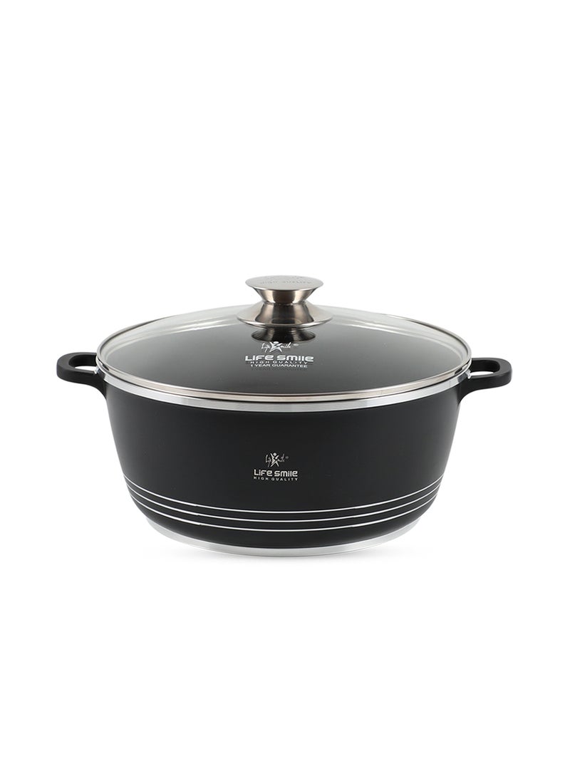 Life Smile Ceramic Nonstick Stockpot with Glass Lid, Cookware Cooking Pot, Soup Pot for Soups and Stews Black