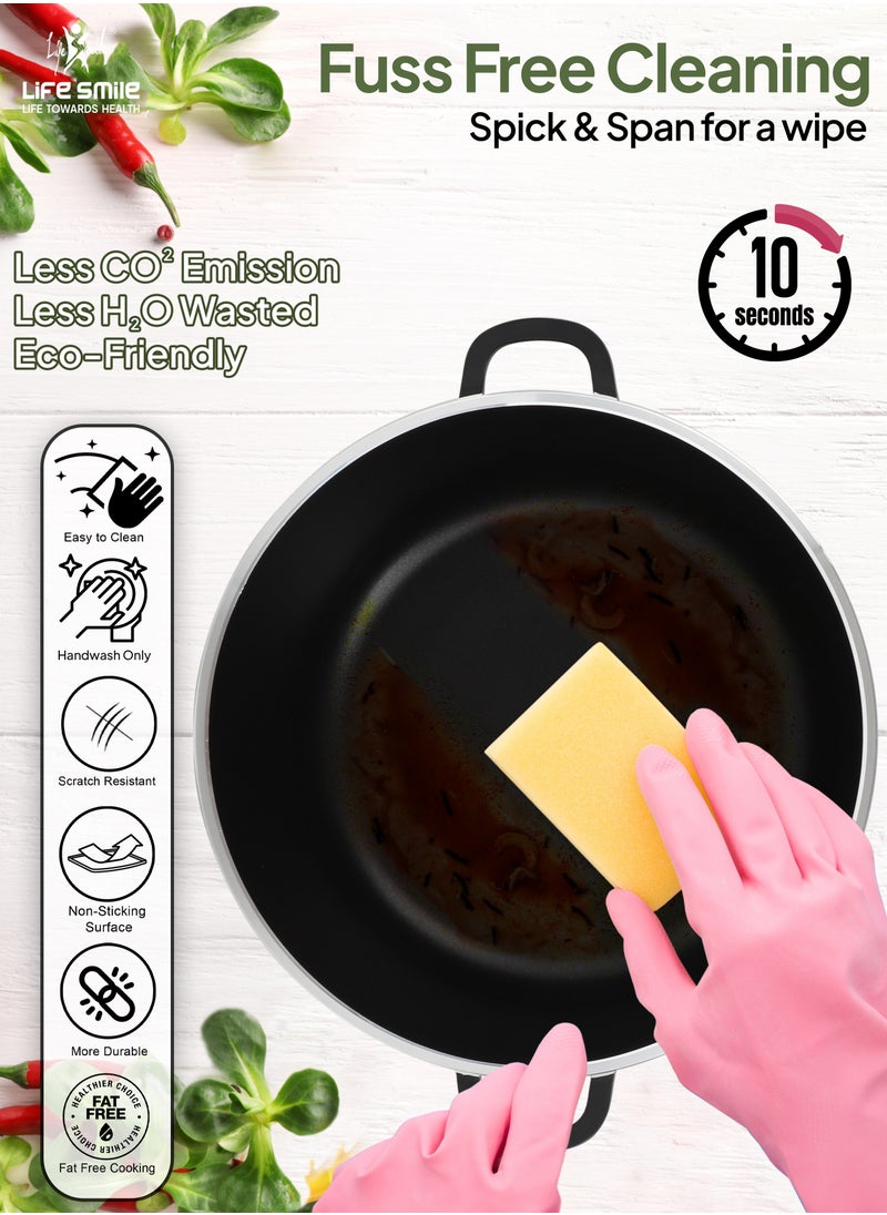 Life Smile Ceramic Nonstick Stockpot with Glass Lid, Cookware Cooking Pot, Soup Pot for Soups and Stews Black