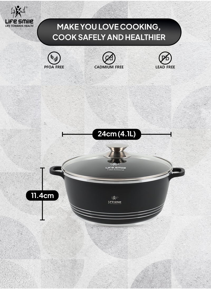 Life Smile Ceramic Nonstick Stockpot with Glass Lid, Cookware Cooking Pot, Soup Pot for Soups and Stews Black