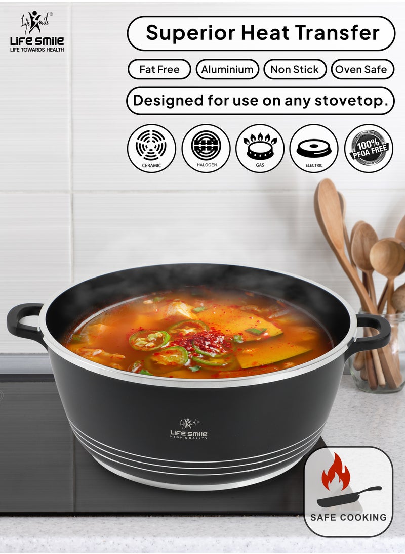 Life Smile Ceramic Nonstick Stockpot with Glass Lid, Cookware Cooking Pot, Soup Pot for Soups and Stews Black