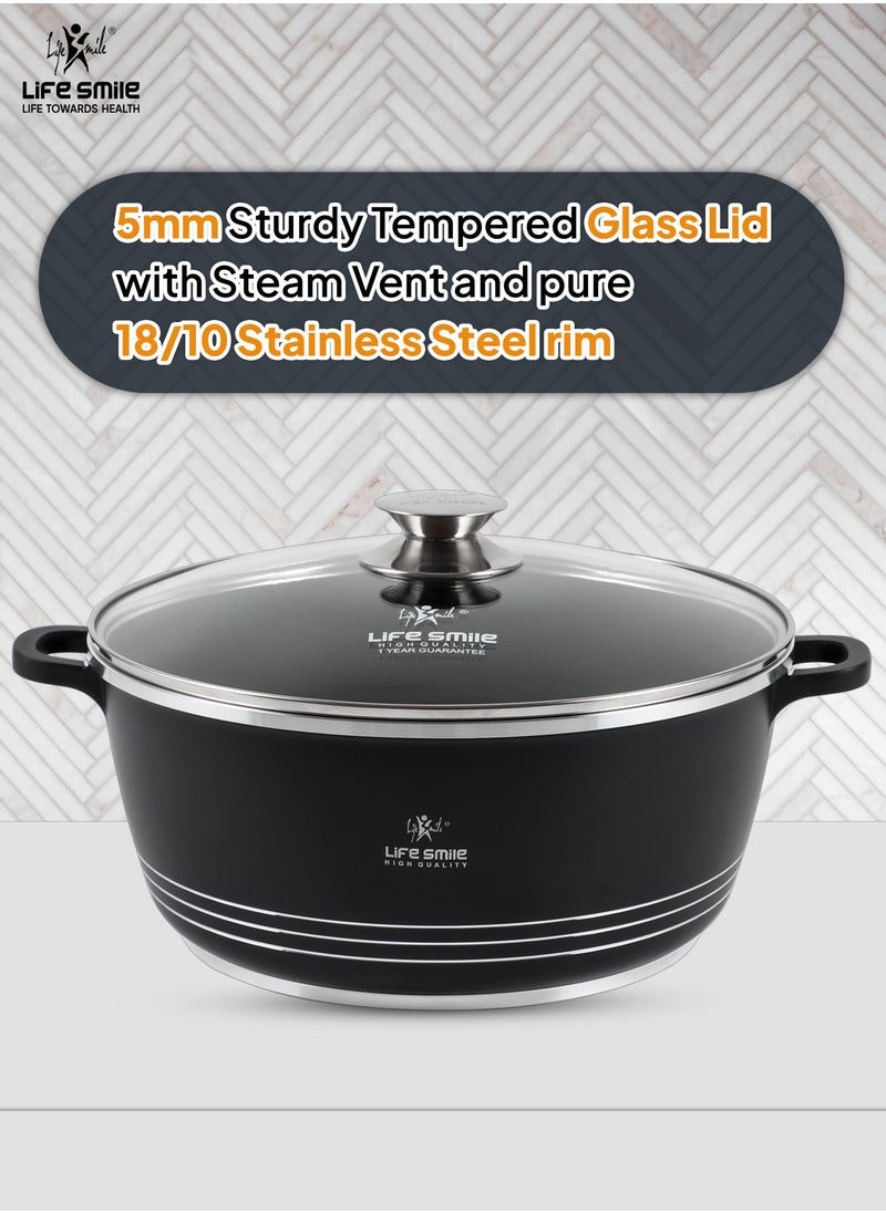 Life Smile Ceramic Nonstick Stockpot with Glass Lid, Cookware Cooking Pot, Soup Pot for Soups and Stews Black