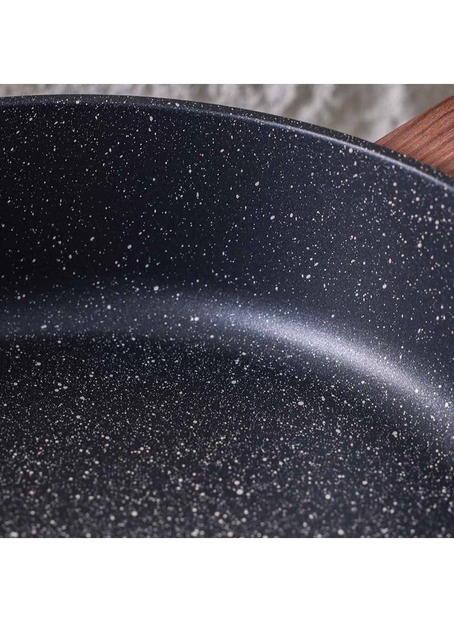 Chef's Delight Bistro Shallow Pot with Lid – Non-Stick Cooking Pot for Gas & Electric Stove – Deep Frying Pan for Kitchen, Stew, Curry, Pasta, Food Prep 28x8cm - Brown